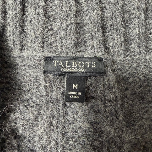 Talbots Cable Knit Cardigan Womens Medium Gray Alpaca Wool Zip Sweater EUC - Picture 2 of 9